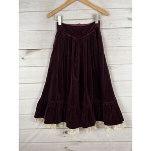 Vintage Jessica's Gunnies Skirt Womens 7 Burgundy Velvet Lace Prairie Boho 70s